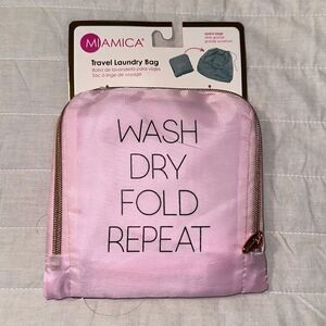 MIAMICA Pink Gold Blk “Wash Dry Fold Repeat” Foldable Travel Laundry Bag